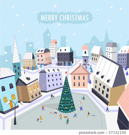 Merry Christmas people walking along main square Merry Christmas people walking along main square 57132130