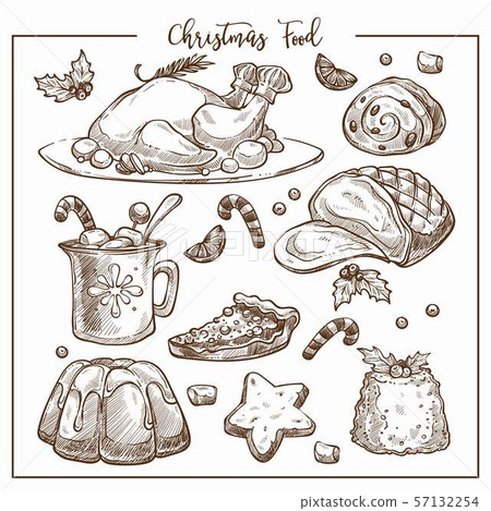 Christmas traditional dinner menu vector sketch 57132254