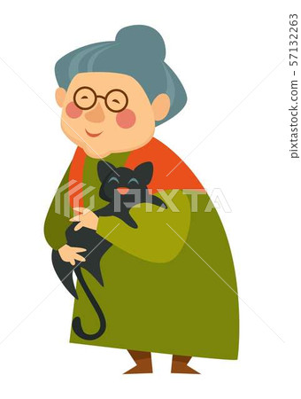 Old woman cuddling cat, pensioner lady happy with Old woman cuddling cat, pensioner lady happy with 57132263