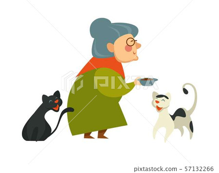 Smiling granny holding a bowl with food for her Smiling granny holding a bowl with food for her 57132266