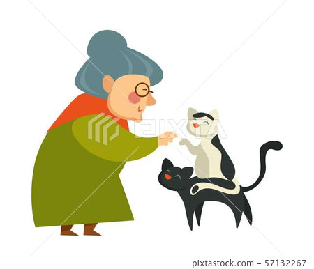 Smiling granny holding a bowl with food for her Smiling granny holding a bowl with food for her 57132267