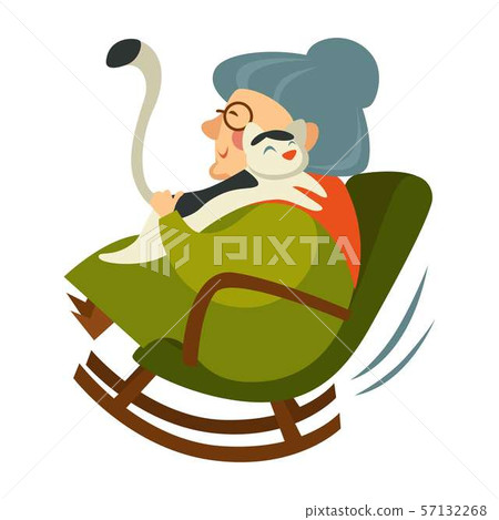 Old woman on retirement sitting in wooden rocking Old woman on retirement sitting in wooden rocking 57132268