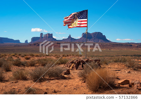 Navajo - American flag in Monument Valley, Utah Navajo - American flag in Monument Valley, Utah 57132866