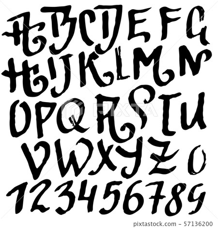 Hand drawn brush font. Modern brush lettering. Grunge style alphabet. Vector illustration. 57136200