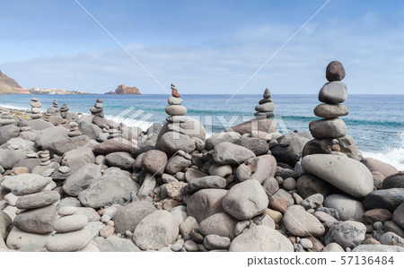 Cairns on the coast of Madeira 57136484