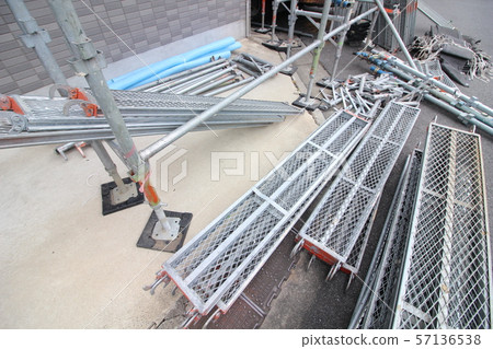 Temporary scaffolding construction for exterior wall painting work 57136538