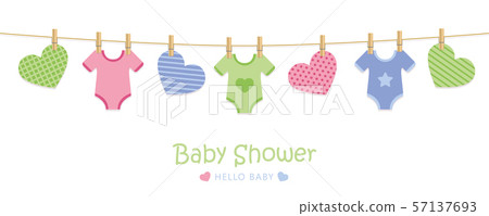 baby shower welcome greeting card for childbirth with hanging hearts and bodysuits baby shower welcome greeting card for childbirth with hanging hearts and bodysuits 57137693
