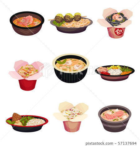Set of asian fast food. Vector illustration on a white background. Set of asian fast food. Vector illustration on a white background. 57137694