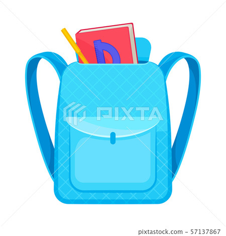 Light blue school backpack with a large pocket. Vector illustration on a white background. Light blue school backpack with a large pocket. Vector illustration on a white background. 57137867