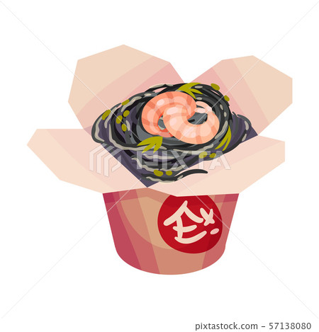 Black noodles with shrimp. Vector illustration on a white background. 57138080