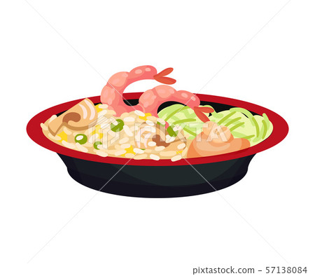 Rice with shrimp in a plate. Vector illustration on a white background. Rice with shrimp in a plate. Vector illustration on a white background. 57138084