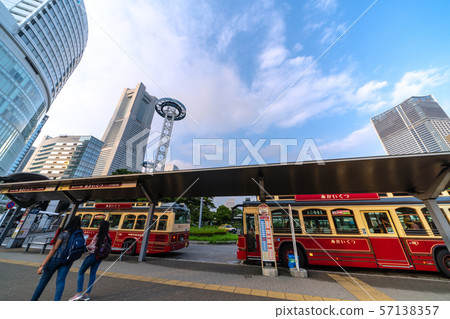 Yokohama Cityscape in Japan "Aka several" bus in front of Sakuragicho station 57138357