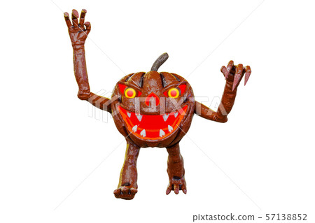 3d rendering of Jack-o-lantern The Pumpkin monster walking into the scene, isolated on white background with clipping paths. 57138852