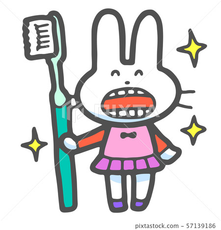 與牙刷的微笑的兔子 與牙刷的微笑的兔子 57139186