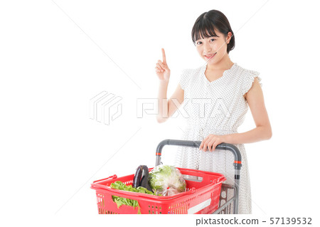 A young woman pointing at a super point A young woman pointing at a super point 57139532