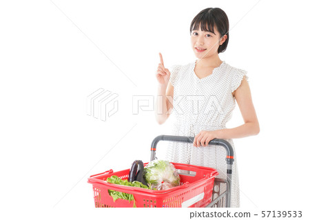 A young woman pointing at a super point A young woman pointing at a super point 57139533
