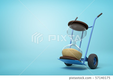 3d rendering of sand glass on a hand truck on blue background 57140175