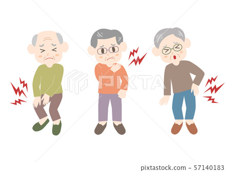 Senior man: back pain stiff shoulder joint pain illustration set Senior man: back pain stiff shoulder joint pain illustration set 57140183