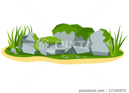 Pile of large gray mossy boulder stones Pile of large gray mossy boulder stones 57140970