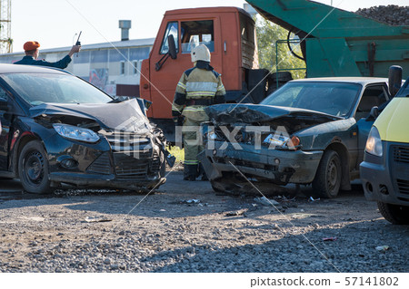 accident of two cars on the road 57141802