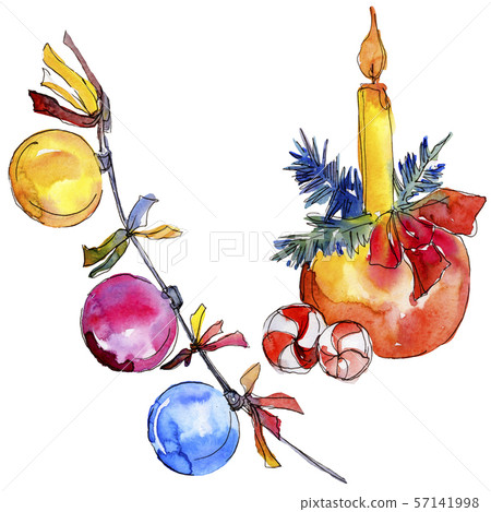 Christmas winter holiday symbol isolated. Watercolor background set. Isolated christmas illustration 57141998