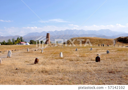 Kyrgyzstan overlooking the ruins of Berasagun from the tower of Burana 57142102