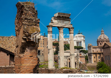 Remains of the Temple of Castor and Pollux at the Roman Forum in Rome Remains of the Temple of Castor and Pollux at the Roman Forum in Rome 57142990