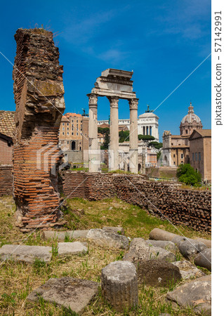 Remains of a wall at the Roman Forum and the Remains of a wall at the Roman Forum and the 57142991