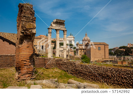 Remains of the Temple of Castor and Pollux at the Roman Forum in Rome Remains of the Temple of Castor and Pollux at the Roman Forum in Rome 57142992