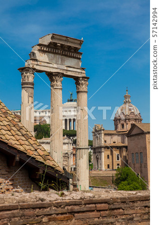 Remains of the Temple of Castor and Pollux at the Roman Forum in Rome Remains of the Temple of Castor and Pollux at the Roman Forum in Rome 57142994