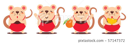Cartoon cute rat set with Chinese Dodou costume. Chinese New Year. The year of rat. - Vector flat art Cartoon cute rat set with Chinese Dodou costume. Chinese New Year. The year of rat. - Vector flat art 57147372