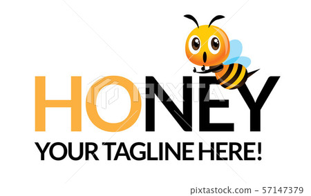 Cute bee with company product name, vector mascot isolated 57147379