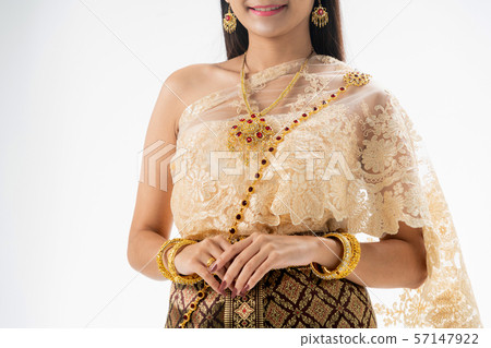 Woman portrait dress in traditional thai costume. 57147922