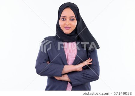 Young beautiful African Muslim businesswoman with arms crossed 57149038