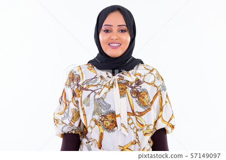 Happy young beautiful African Muslim woman smiling 57149097