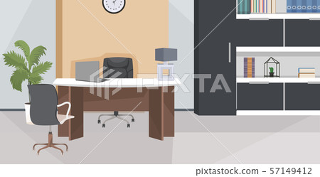 stylish workplace with computer monitor at office modern living room or cabinet interior empty no 57149412