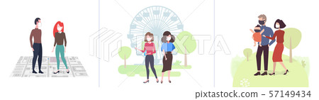 set different people in protective face masks toxic air pollution industry smog polluted environment 57149434