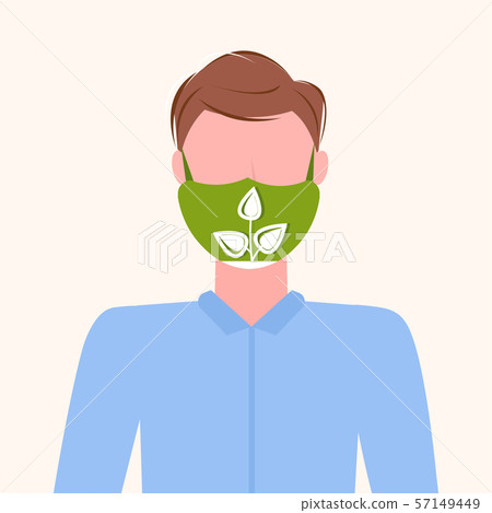 man wearing protective face mask with plant icon smog air pollution virus protection ecology concept 57149449