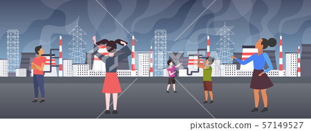 children looking at plant pipe dirty waste toxic air pollution industry smog polluted environment 57149527