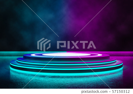 Circle stage with smoke and neon light 57150312