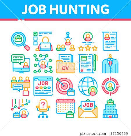 Job Hunting Collection Elements Vector Icons Set - Stock Illustration ...