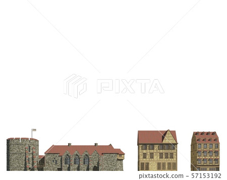 Fairy Tale Buildings Isolated on White Background 3D Illustration 57153192