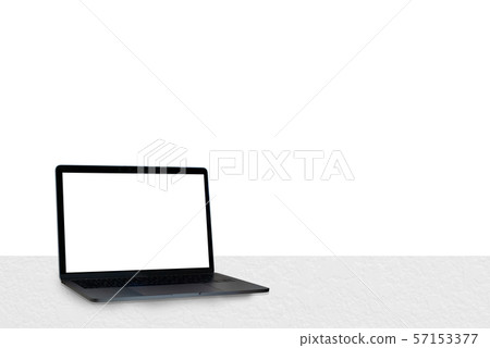 Laptop with blank screen isolated on white background, white aluminium body. Laptop with blank screen isolated on white background, white aluminium body. 57153377