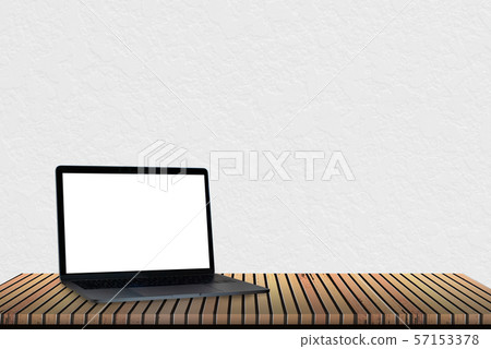 Laptop with blank screen isolated on white background, white aluminium body. Laptop with blank screen isolated on white background, white aluminium body. 57153378