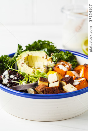 Buddha bowl salad with black rice, avocado, tofu 57154107