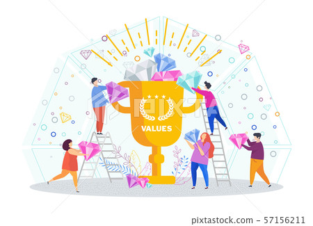 Business values concept. Company values shared by staff. Business values concept. Company values shared by staff. 57156211