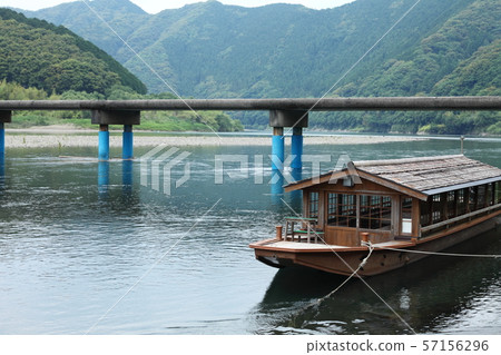 Shimanto River Sada Sinking Bridge and Pleasure Boat Shimanto River Sada Sinking Bridge and Pleasure Boat 57156296