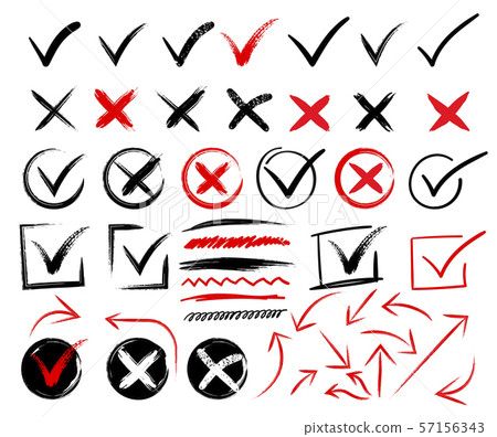 Doodle check marks and underlines. Hand drawn red strokes and pen markings V marks for list items Doodle check marks and underlines. Hand drawn red strokes and pen markings V marks for list items 57156343