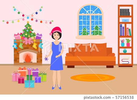 Living room decorated for Christmas, New Year 57156538