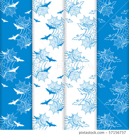 4 Halloween vector seamless pattern with web, bats 57156737